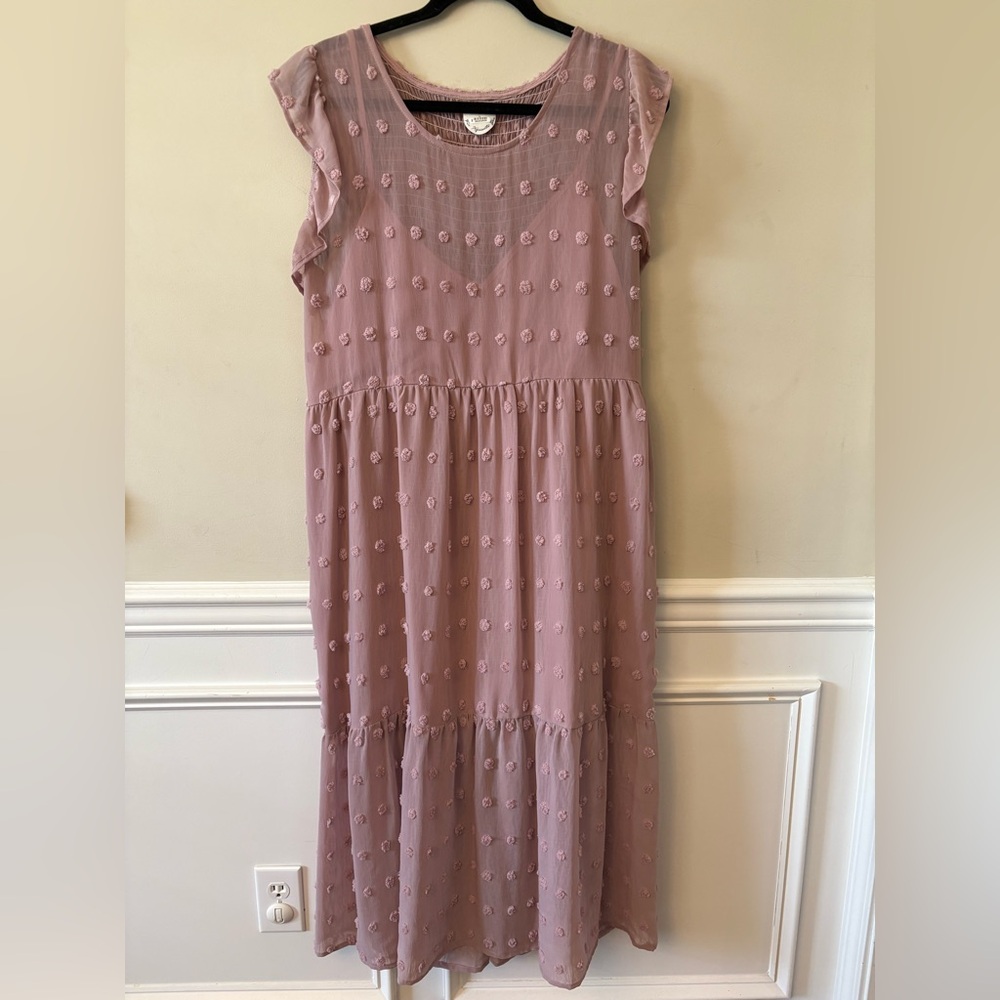 ARULA Dusty Rose Embroidered Midi Dress